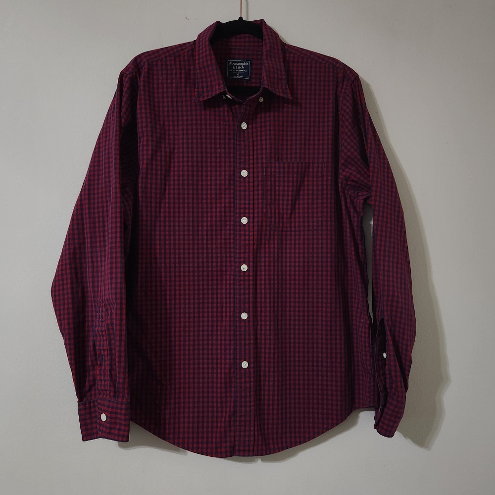 Abercrombie & Fitch burgundy Checkered button up Shirt size XL mens casual